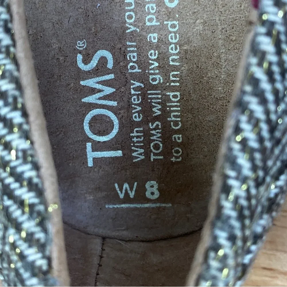 Toms Wedge Heels Herringbone Tweed Peep Toe Cork‎ Brown Tan Size 8